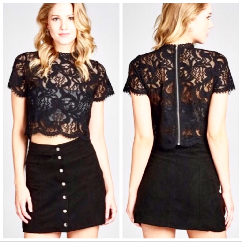 Couture Gypsy black lace crop top NWT